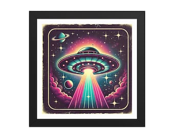 Cosmic UFO Poster – Retro Alien Spaceship Wall Art – Vintage Sci-Fi Print