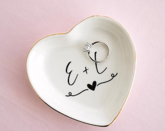 Personalized Engagement Gift,  Bridal Shower, Anniversary Gift, Initial Date Ring Dish, Gift For Bride and Groom, Bridesmaid Proposal Gift