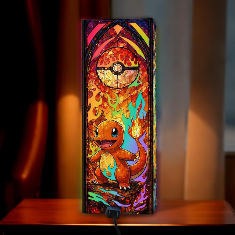 Wooden Box Lamp Starter Pikachu Bulbasaur Charmander Squirtle Creature ...