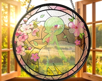 Atrapasol de vitral de Gardevoir, adorno para ventana de Gardevoir, atrapasol floral de anime de Gardevoir, regalo de atrapasol de Gardevoir, decoración navideña para ventana