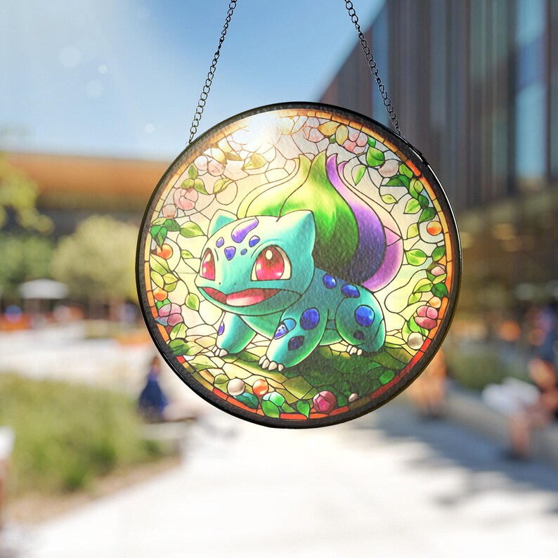 Bulbasur Window Bulbasaur Stained Glass Window Suncatcher Floral Anime Home Decor Gift ...