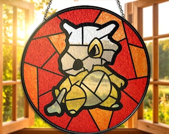 Cubone Stained Glass Suncatcher Cubone Round Window Hanging Decor, Cute Cubone Anime Gift, Cubone Art for Fans, Cubone Suncatcher Decor Gift