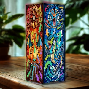Charizard Mewtwo Umbreon Gyarados Wooden Box Lamp, Wooden Night Light, Anime Wooden Shadow Box, Gamer Room Decor Gift, Charizard Lamp Gifts
