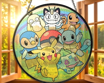 Pikachu, Squirtle, Charmander, Bulbasaur, Psyduck, Piplup, Meowth, Atrapasueños de vitrales, decoración para el hogar, regalo para habitación de gamer