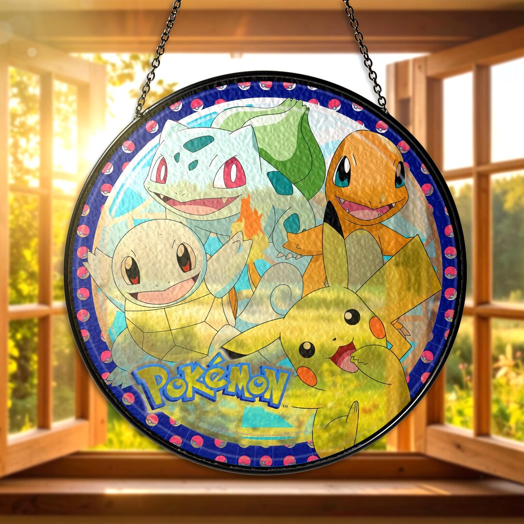 Bulbasur Window Pikachu Charmander Squirtle Bulbasaur Stained Glass Suncatcher Cute ...