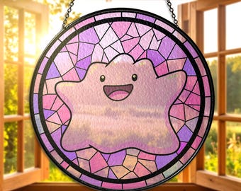 Ditto ステンドグラス サンキャッチャー、かわいいピンクの Ditto 窓用吊り下げ装飾、ピンクの Ditto サンキャッチャー、恋人への Ditto ギフト、クリスマス装飾 Ditto