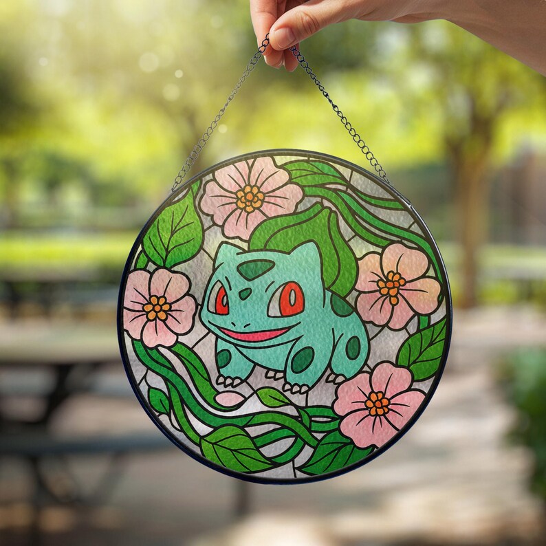Bulbasur Window Bulbasaur Stained Glass Window Sun Catcher Floral Anime Home Decor Gift ...