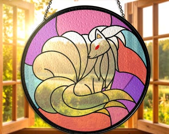 Ninetales Stained Glass Suncatcher Ninetales Window Hanging Decor Elegant Fox Ninetales Suncatcher Gift for Ninetales Lover, Ninetales Gift