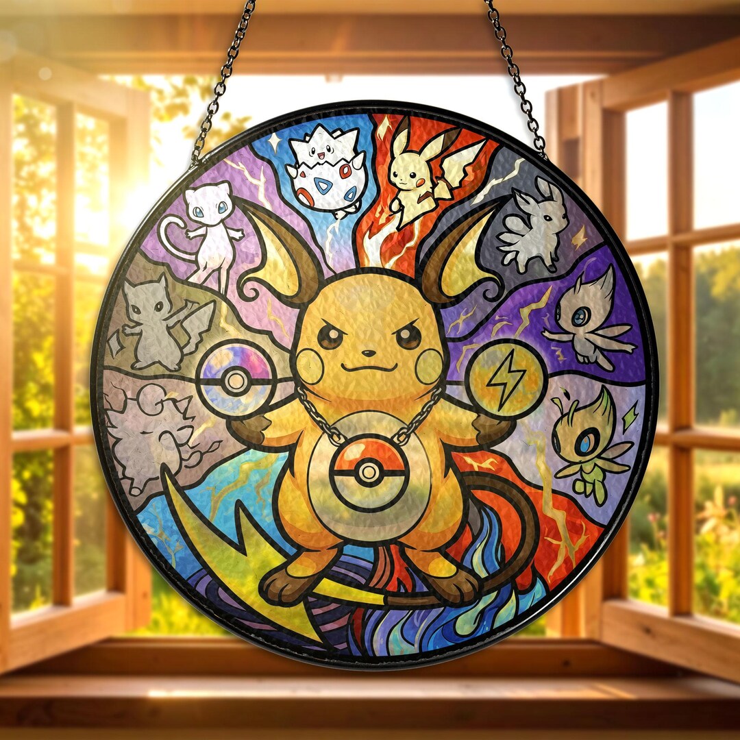 Pikachu Stained Glass Suncatcher, Pikachu Mew Togepi Togetic Celebi ...