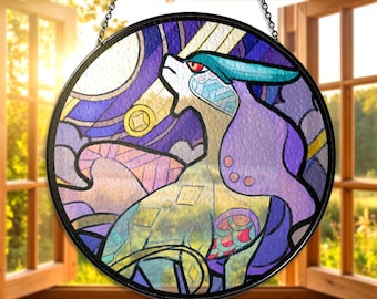 Suicune gebrandschilderd glas Suncatcher legendarische Suicune raamkunst Sun Catcher Suicune fanart Home decor cadeau Suicune Suncatcher cadeau decor
