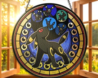 Umbreon Stained Glass Suncatcher Dark Type Umbreon Eeveelution for Fans and Collectors Umbreon Lover Gothic Umbreon Gifts Xmas Umbreon Decor