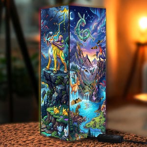 Wooden Box Lamp, Anime Night Light, Pikachu Charizard Rayquaza Decor, LED Wood Lamp, Gaming Room Decor, Otaku Gift, Handmade Decor Lamp