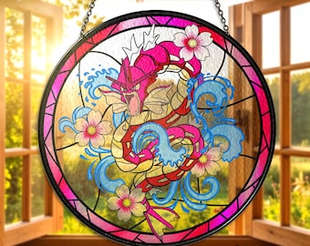 Gyarados Stained Glass Suncatcher Gyarados Window Hanging Dragon Water Type Gyarados Sun Catcher Gift Gyarados Suncatcher Gifts