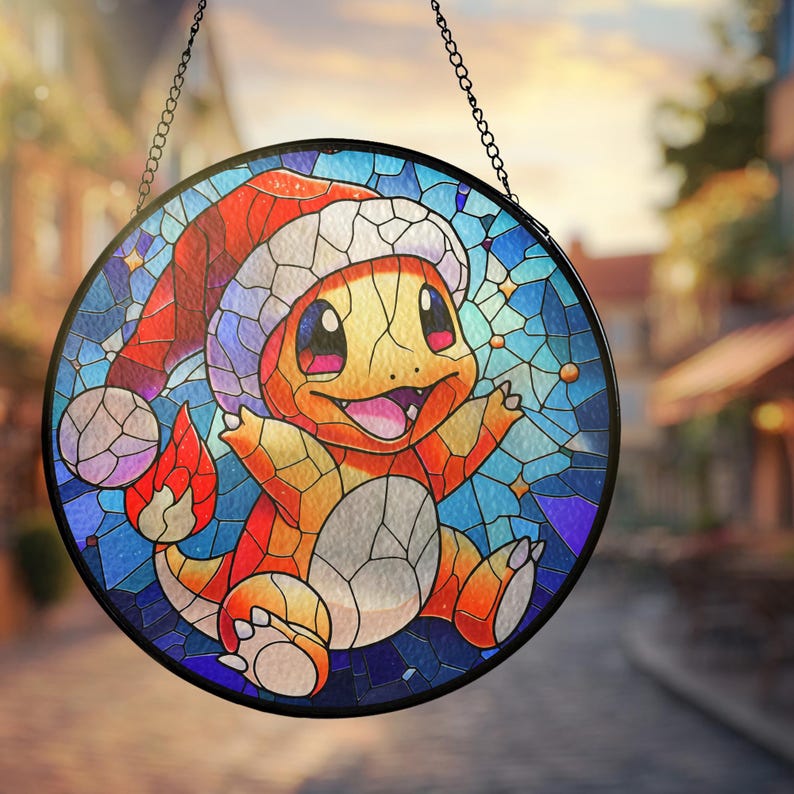 Charmander Christmas Stained Glass Suncatcher Christmas Stained Glass ...