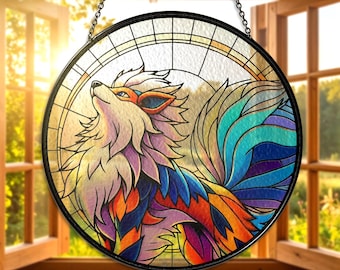 Majestic Arcanine Stained Glass Suncatcher Legendary Fire Arcanine Window Hanging Suncatcher Arcanine Fan Gift Majestic Fire Type Decor Gift