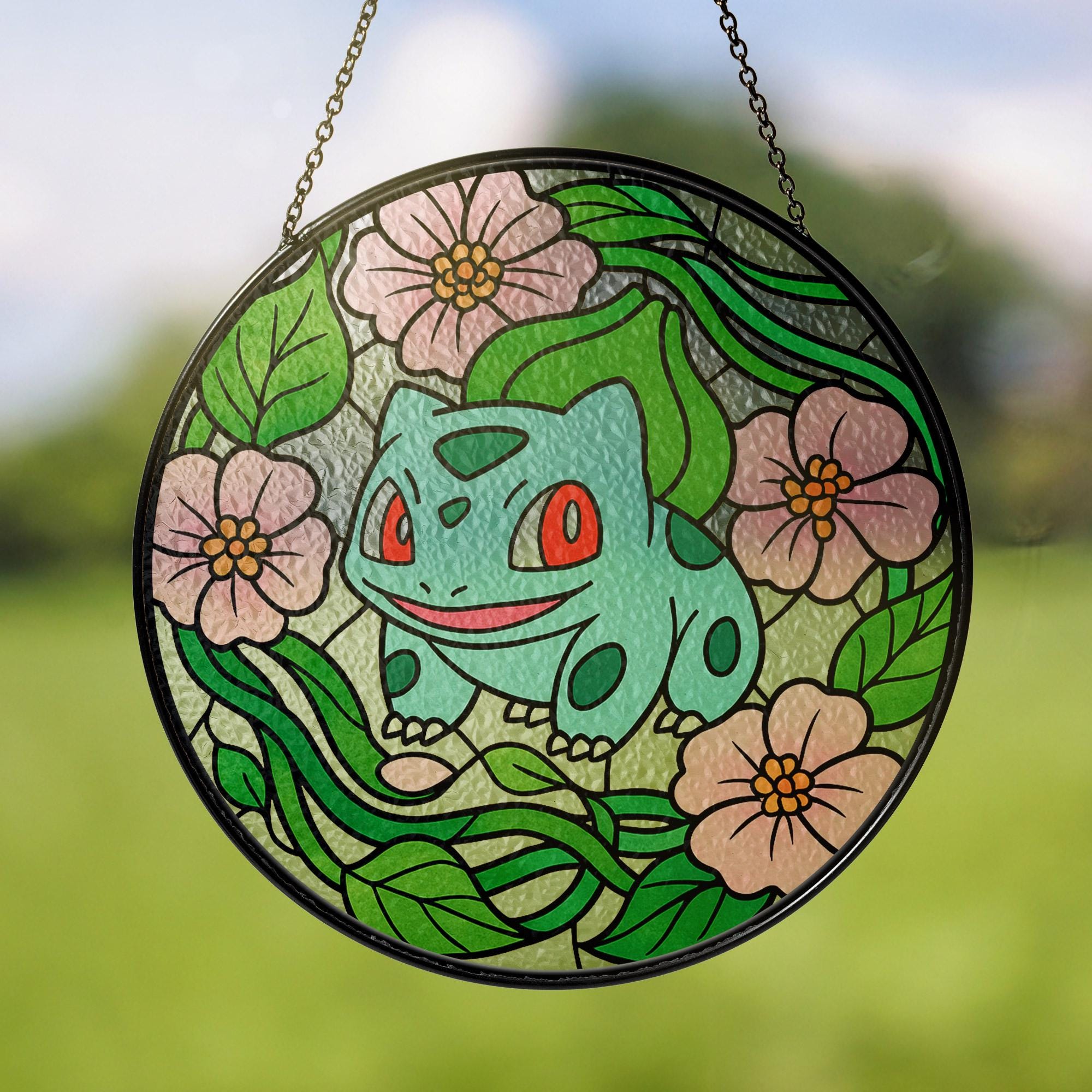 Bulbasaur Stained Glass Window Sun Catcher Floral Anime Home Decor Gift ...