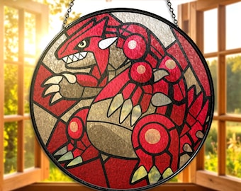 Groudon Stained Glass Suncatcher Groudon Fan Window Decor Hoenn Legendary Gift Groudon Ground Type Decor Xmas Decor gifts Groudon  Lovers