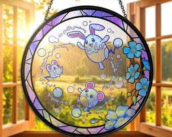 Cute Marill Azumarill Stained Glass Suncatcher Marill Azumarill Window Decor Gift for Gamers Pastel Cottagecore Home Decor  Suncatcher
