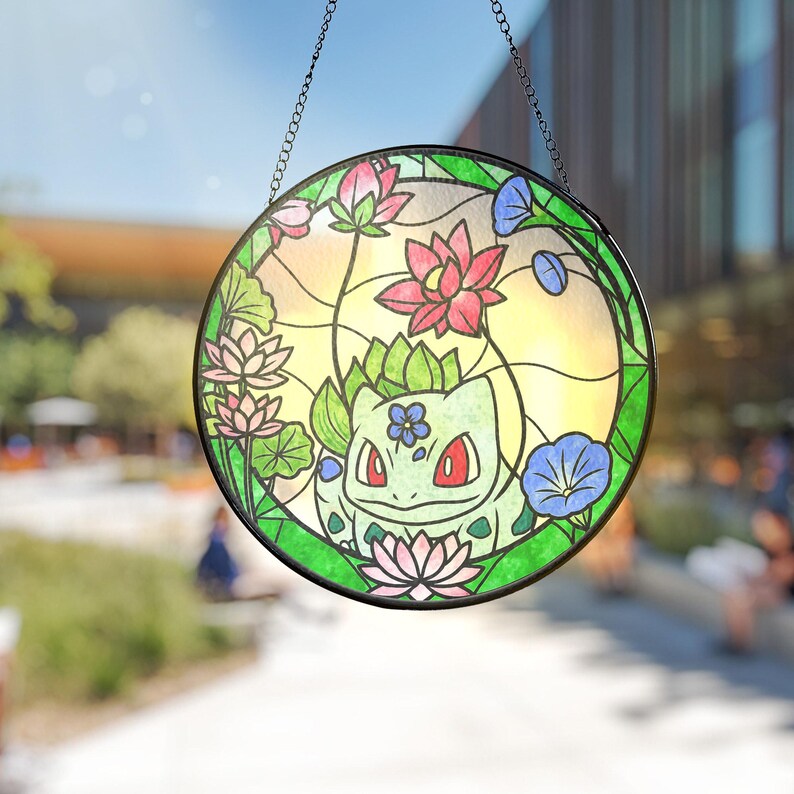 Bulbasaur Stained Glass Window Sun Catcher Floral Anime Home Decor Gift ...