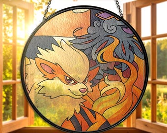 Arcanine Stained Glass Suncatcher Legendary Fire Arcanine Window Hanging Suncatcher Arcanine Fan Gift Majestic Fire Type Decor Arcanine Gift