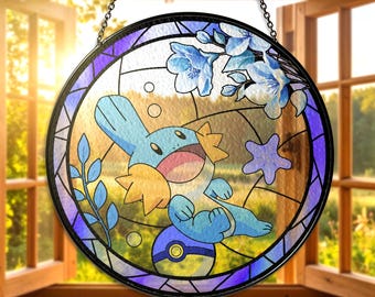 Mudkip Stained Glass Suncatcher Mudkip Window Hanging Mudkip Anime Decor Cute Mudkip Gamer Gift Mudkip Suncatcher Mudkip Christmas Decor