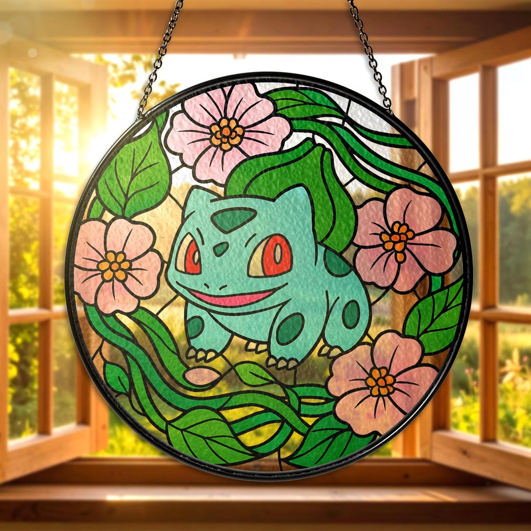 Bulbasur Window Bulbasaur Stained Glass Window Sun Catcher Floral Anime Home Decor Gift ...