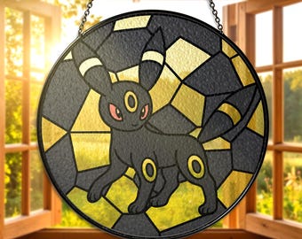 Umbreon Stained Glass Suncatcher Umbreon Window Hanging Glass for Fans and Collectors Umbreon Lover Umbreon Gifts Decor Xmas Umbreon Decor