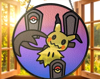Atrapasueños de vitrales Mimikyu, bonito adorno de anime para colgar en la ventana, regalo para fans de Mimikyu, fans de los videojuegos de Mimikyu, regalos para amantes de Mimikyu