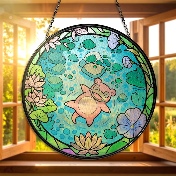 Joli vitrail attrape-soleil attrape-soleil suspendu avec étang floral art anime cadeau pour les fans attrape-soleil ralenti attrape-soleil