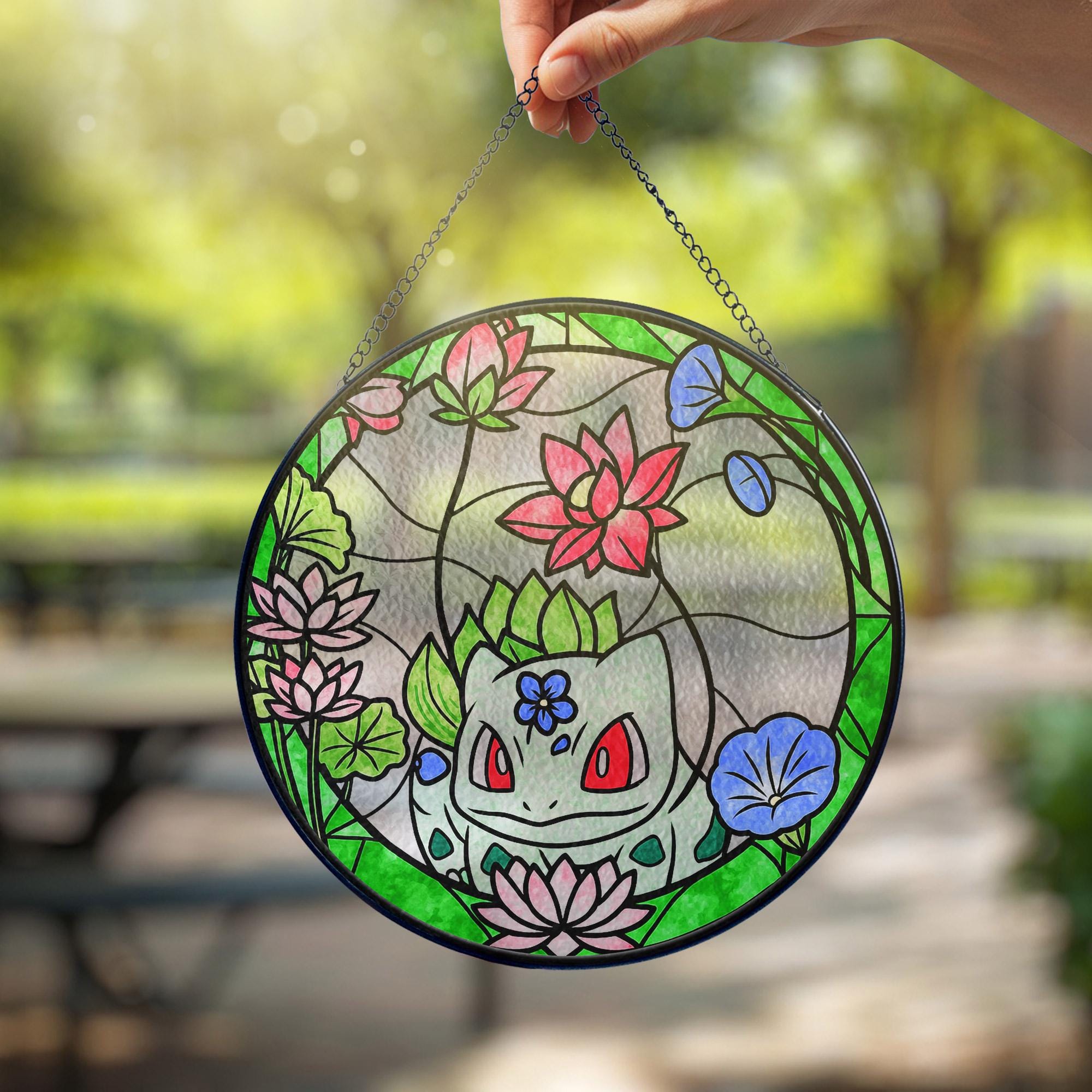 Bulbasaur Stained Glass Window Sun Catcher Floral Anime Home Decor Gift ...