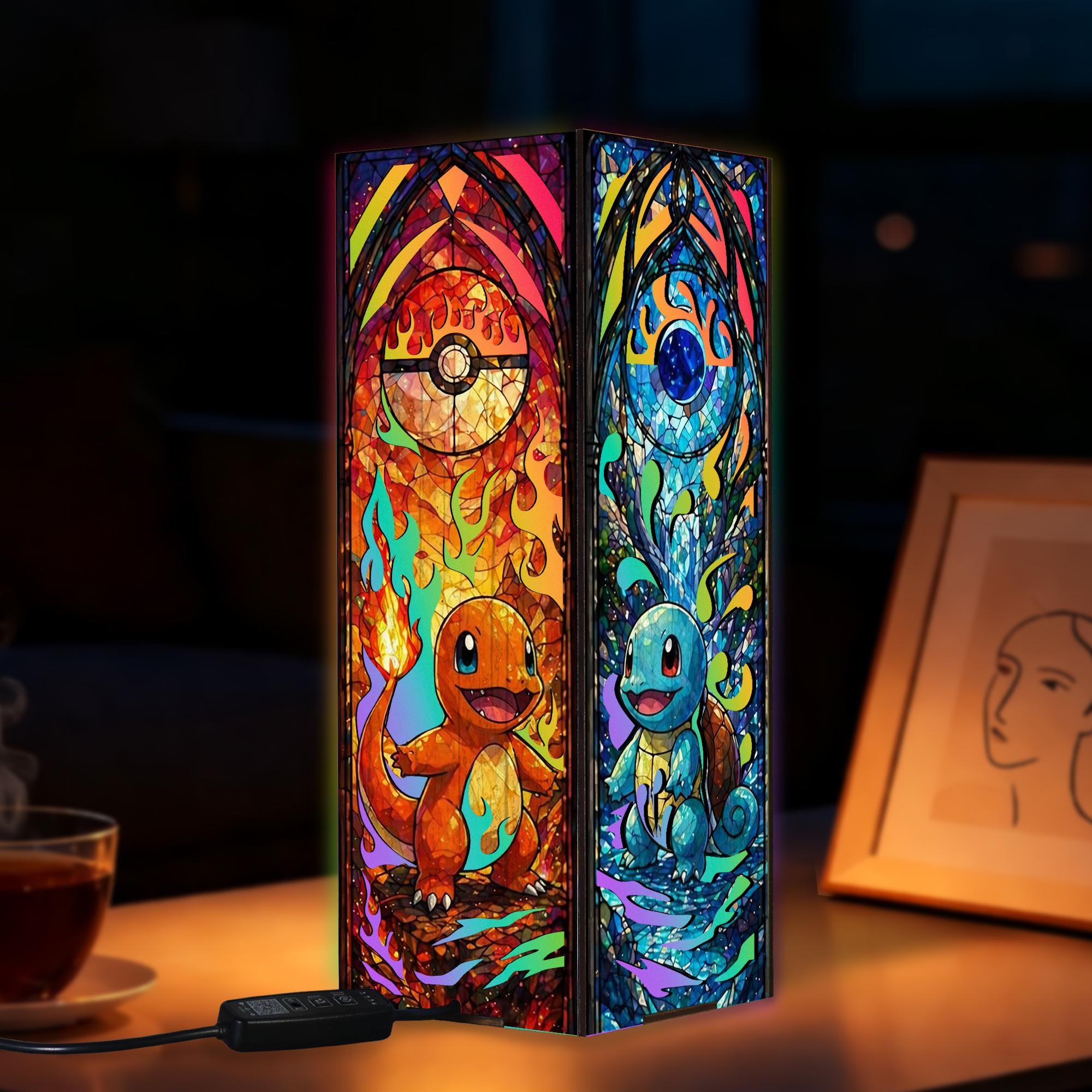 Wooden Box Lamp Starter Pikachu Bulbasaur Charmander Squirtle Creature ...
