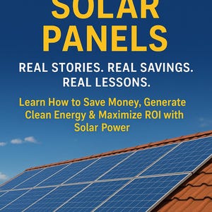Puede incluir: Imagen de un tejado con paneles solares, con el texto "1 YEAR WITH SOLAR PANELS". El texto de abajo dice "REAL STORIES. REAL SAVINGS. REAL LESSONS." y "Learn How to Save Money, Generate Clean Energy & Maximize ROI with Solar Power."