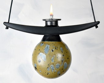 Hanging Oil Lamp, pendant, oil lamp, candle, moss, green