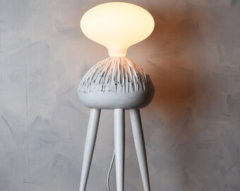 White Table Lamp, Mod, Modern, Sculptural lighting, "Bubble Head"
