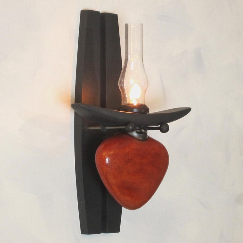 Oil Lamp Sconce Heart Red Wall Hanging Etsy