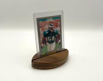 Football Card Display Stand | Wooden Trading Card Holder | Top Loader Case or Raw Card | Single Card Stand | Desktop Base