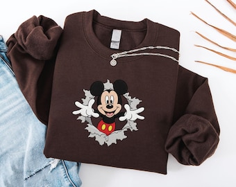 Sudadera bordada de Mickey Mouse, camiseta linda de Mickey, cuello redondo de viaje a Disney