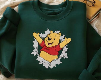 Sudadera bordada de Winnie the Pooh, cuello redondo de oso Pooh, conjuntos de Disney a juego