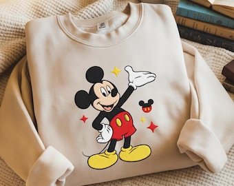 Sudadera bordada de Mickey Mouse, camiseta linda de Mickey, cuello redondo de viaje a Disney