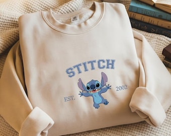 Moletom Embroidered Stitch Est 2002, Blusa de Moletom Disney Stitch