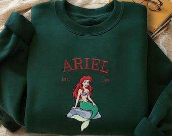 Embroidered Ariel The Little Mermaid Sweatshirt, Ariel Flounder Hoodie, Matching Girls Trip Tee