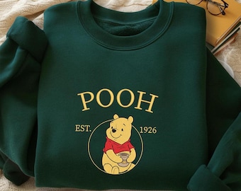 Sudadera bordada de Winnie the Pooh, cuello redondo de oso Pooh, conjuntos de Disney a juego