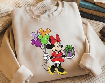 Sweat brodé Minnie tenant des ballons, chemise Bestie Disney, tenues Disney assorties