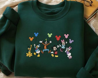 Sudadera bordada de Mickey y sus amigos sosteniendo globos, camiseta de Disney World, camiseta de Disney Friends