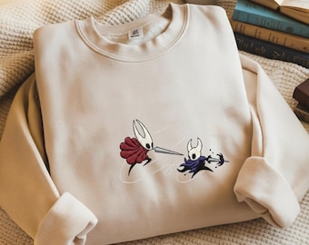 Embroidered Hornet and Knight Sweatshirt, Retro Gaming Hollow Knight Tee