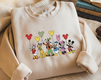 Sudadera bordada de Mickey y sus amigos sosteniendo globos, camiseta de Disney World, camiseta de Disney Friends