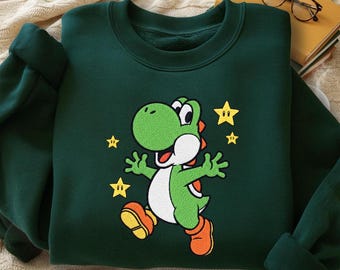 Embroidered Super Mario Yoshi Sweatshirt, Disneyland Sweater Gamer Shirt, Universal Studios Trip Tee