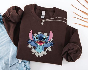 Sudadera con capucha bordada de Stitch de Disney, sudadera a juego de Stitch, camiseta de pareja de ángeles de Stitch