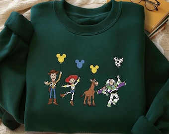 Sudadera bordada de Toy Story con globo, cuello redondo de Buzz y Woody con Jessie, camiseta de viaje a Disneyland