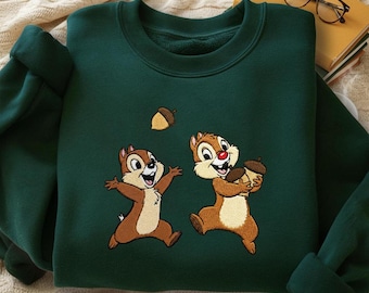 Embroidered Chip And Dale Sweatshirt, Disney Couples Embroidery Hoodie, Disney Trip Tee